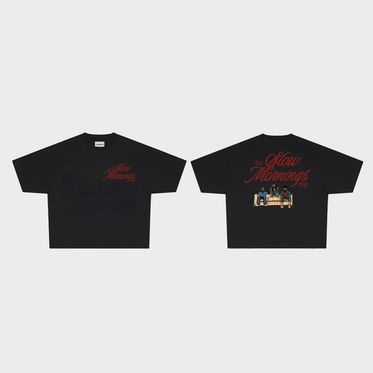 Slow Mornings Boxy Crop Tee (Black)